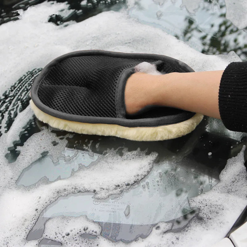 soft faux wool car washing glove, view 4 - MRSLM