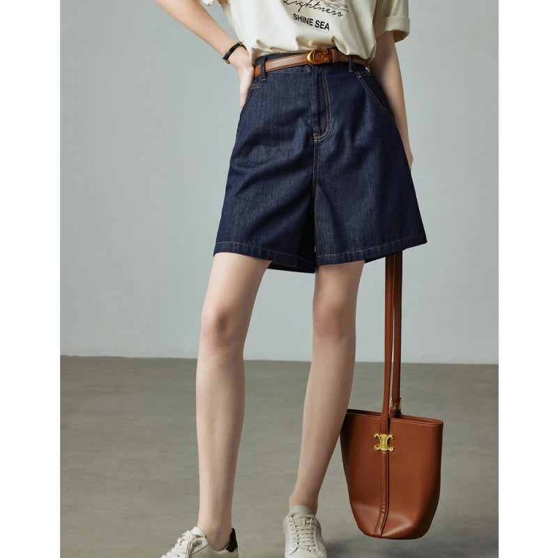 high waist denim hot shorts, view 4 - MRSLM