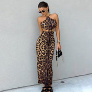 women's leopard print halter backless dress - MRSLM