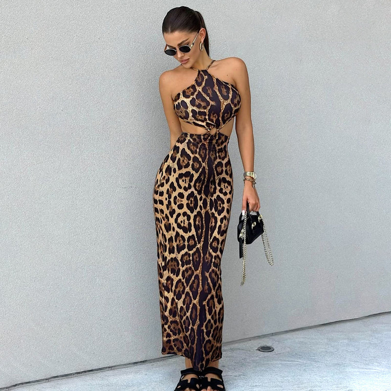 women's leopard print halter backless dress - MRSLM