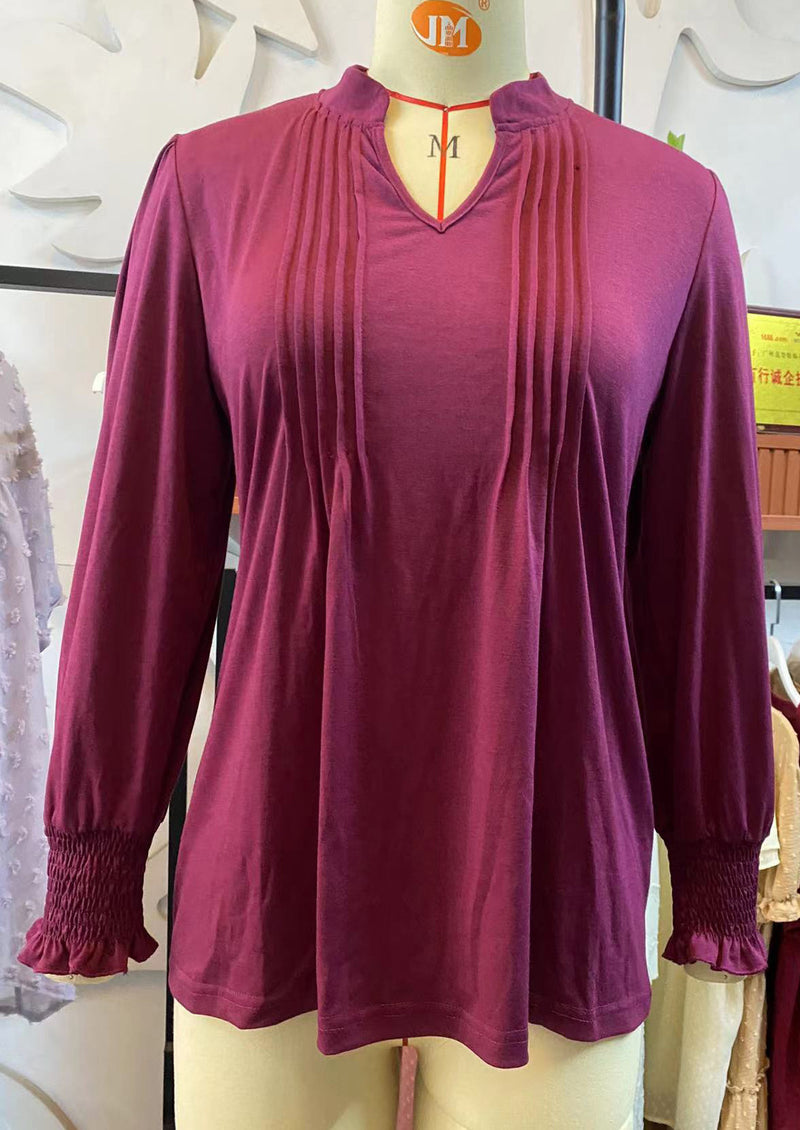 women's puff sleeve smocked v-neck top, view 10 - MRSLM