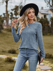 women's brushed cotton round neck long sleeve tee, view 9 - MRSLM