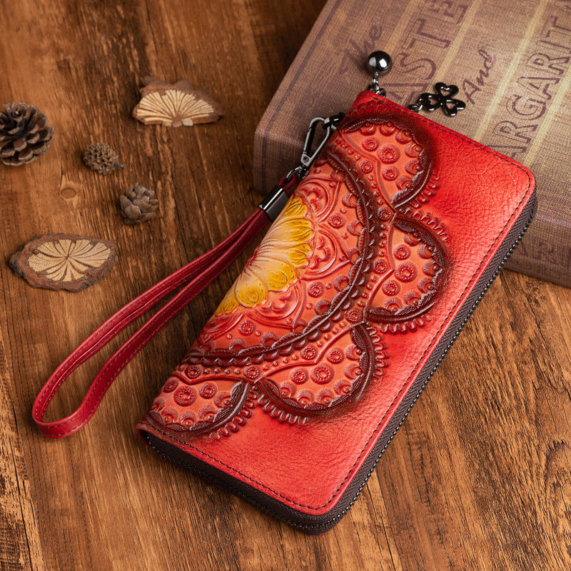 long cowhide leather women's wallet, view 7 - MRSLM