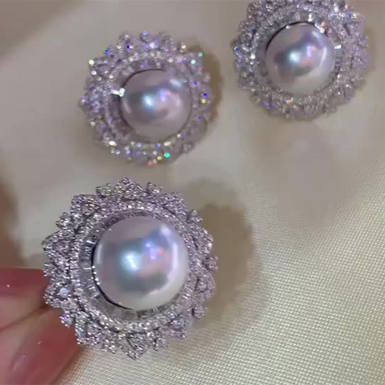 925 Silver Inlaid 12mm Beaded Female Earrings