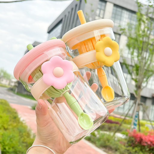 flower glass cup with lid, straw and infuser - MRSLM