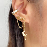 sterling silver star moon tassel ear clip, view 5 - MRSLM
