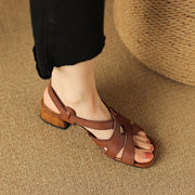 square toe chunky heel leather sandals, view 6 - MRSLM