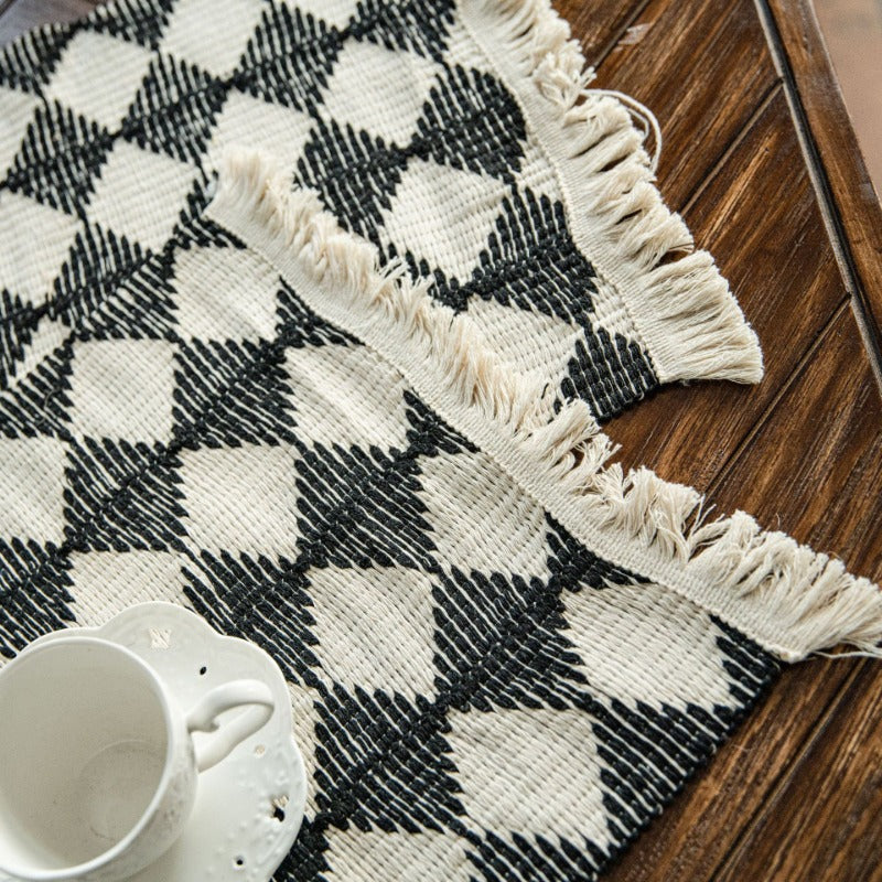 black and white diamond tassel table runner, view 5 - MRSLM