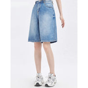 high-waisted straight denim shorts, view 4 - MRSLM