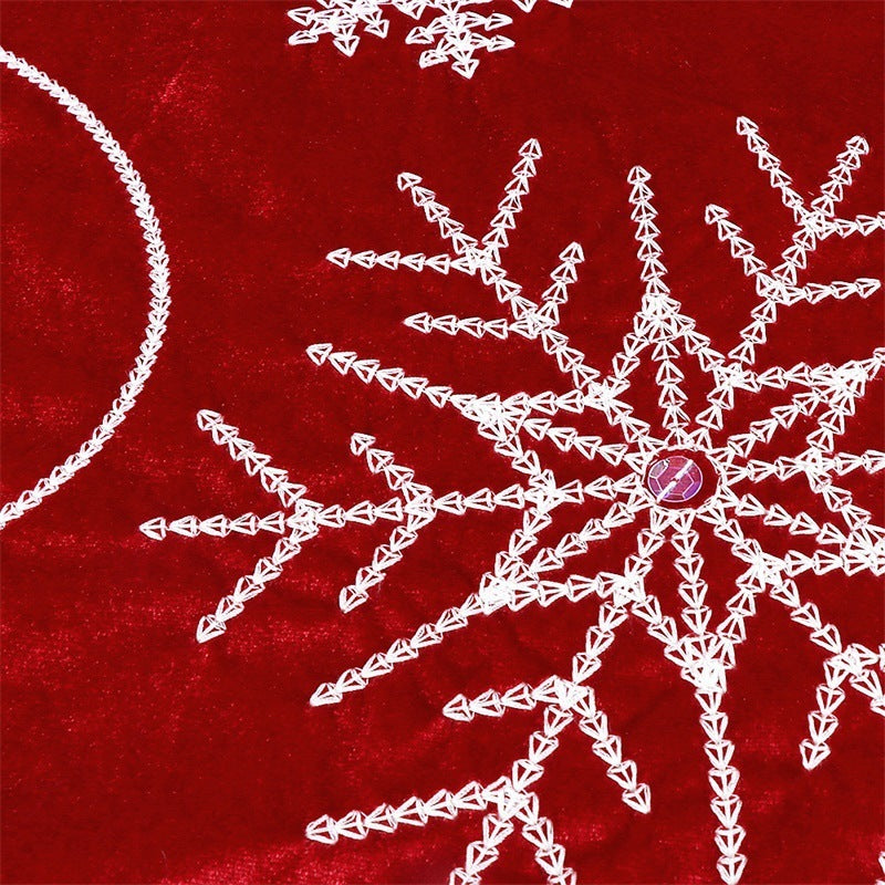 red velvet snowflake tree skirt, view 5 - MRSLM