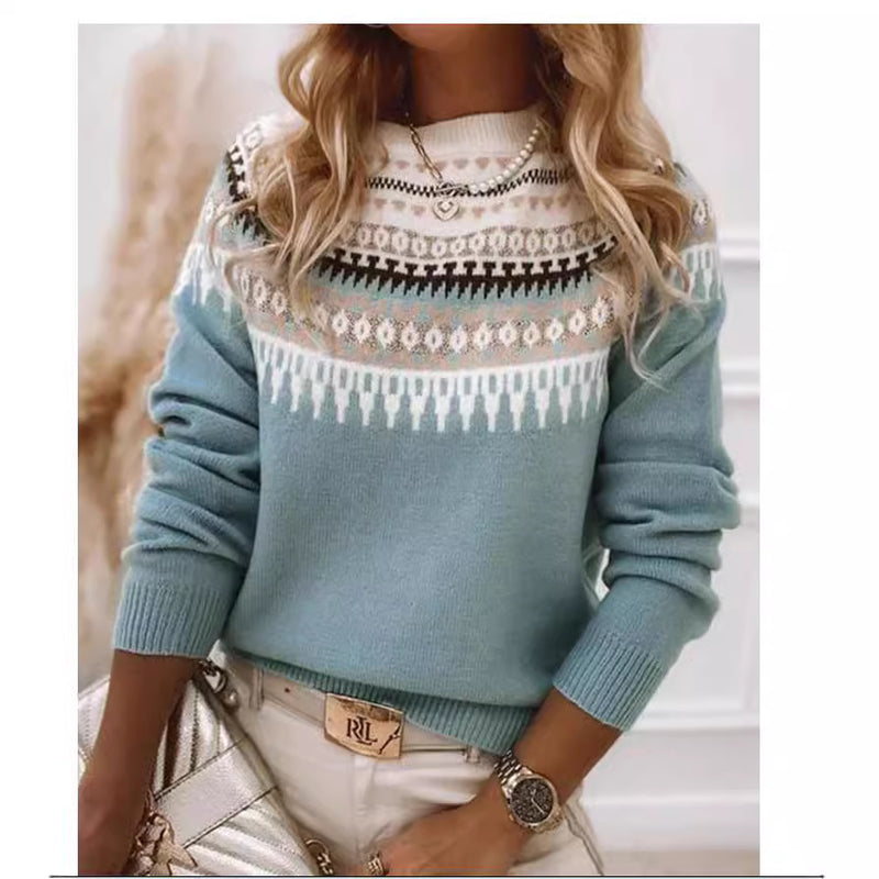 women's round neck loose pullover sweater, view 2 - MRSLM