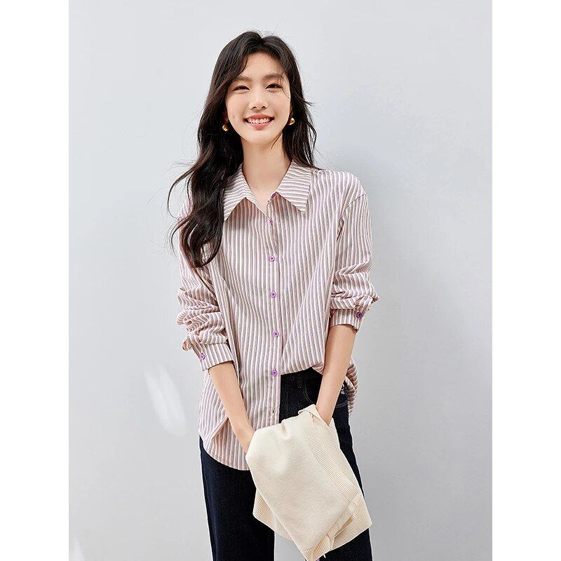 striped polo neck blouse and knitted vest set, view 4 - MRSLM