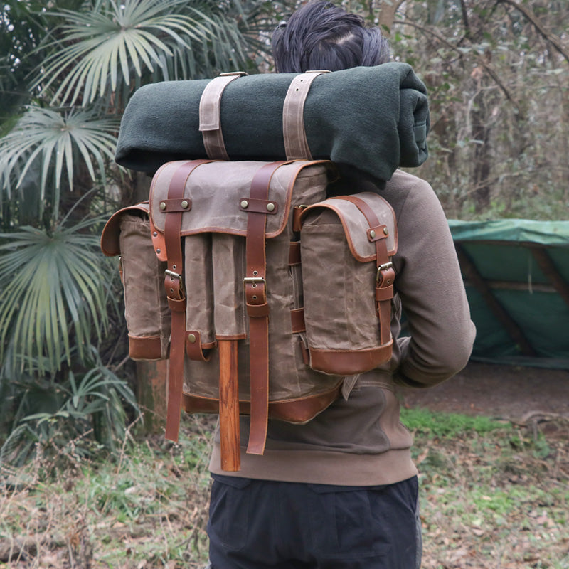 oil wax canvas camping backpack - MRSLM