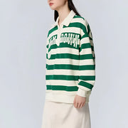 oversized waffle striped polo collar sweatshirt, view 5 - MRSLM