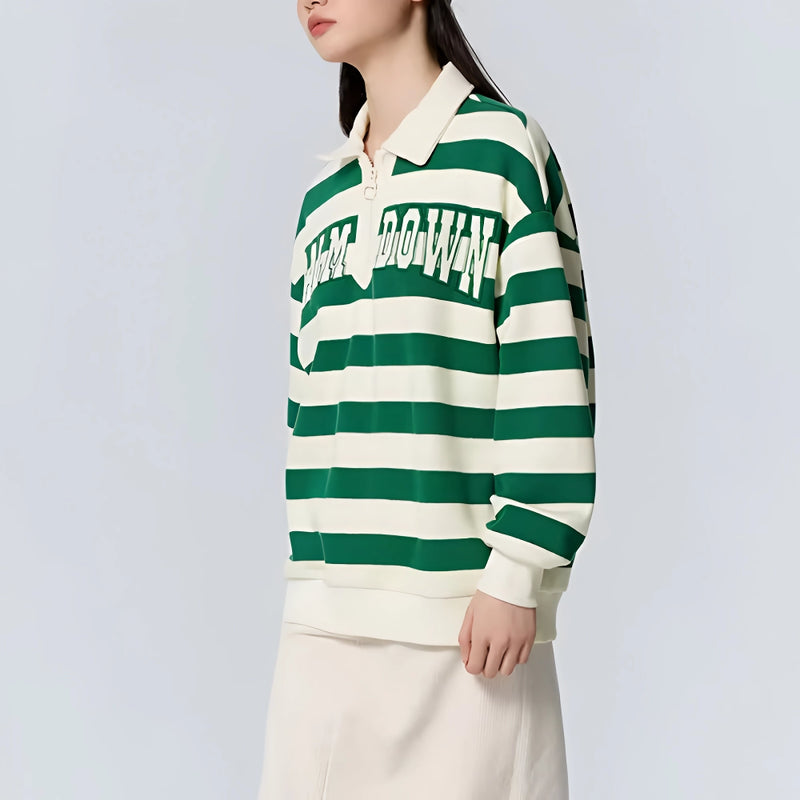 oversized waffle striped polo collar sweatshirt, view 5 - MRSLM