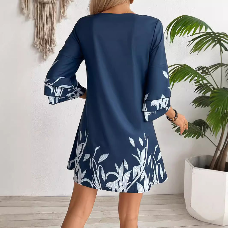 lotus sleeve floral print dress, view 2 - MRSLM