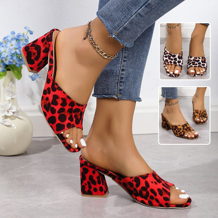 Leopard square-toe chunky heel sandals - MRSLM