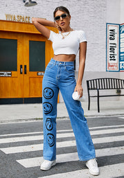Women's street straight jeans in blue, view 3 - MRSLM