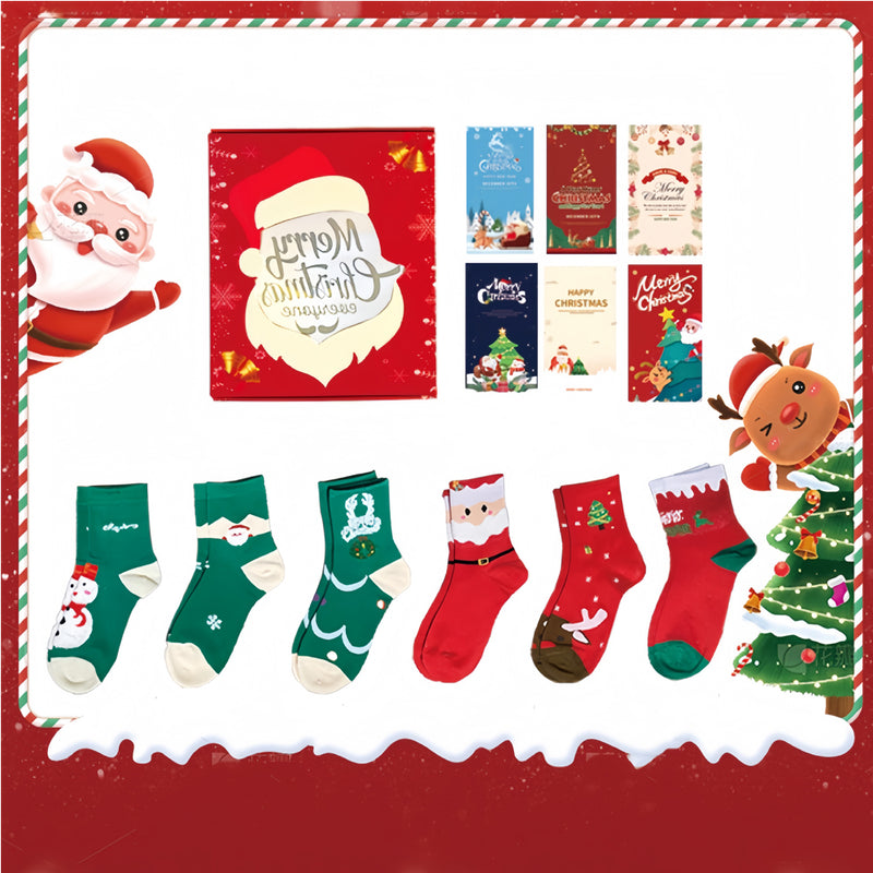 6 pairs Christmas socks gift box with greeting cards - MRSLM