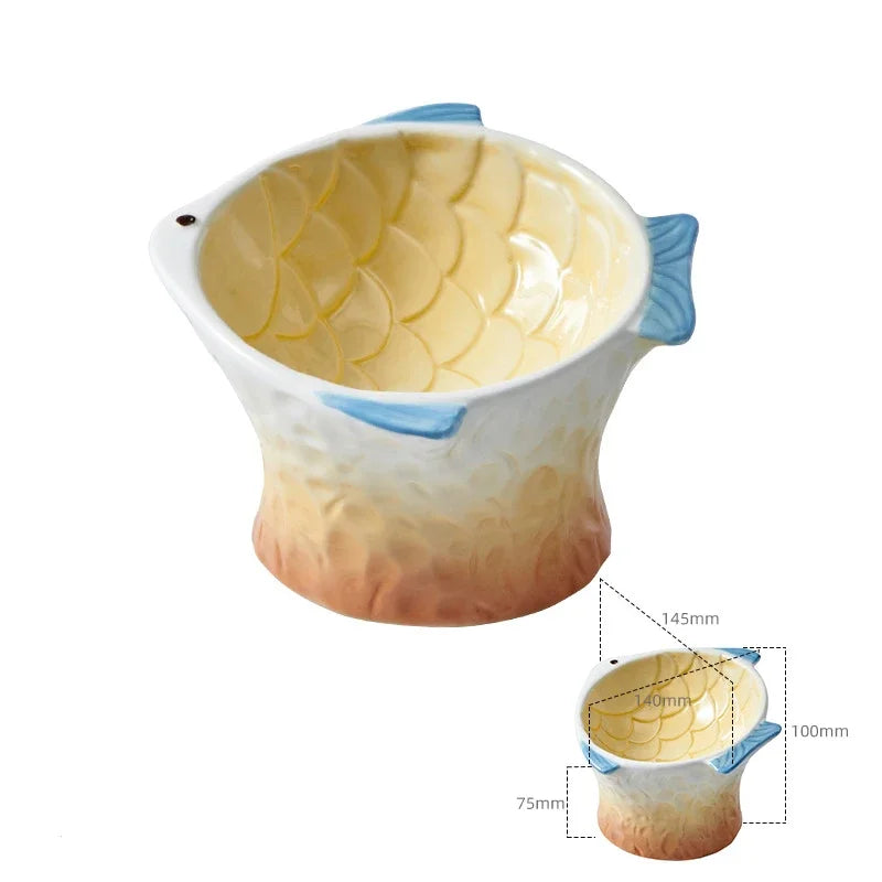fish-shaped ceramic pet feeding bowl, view 4 - MRSLM