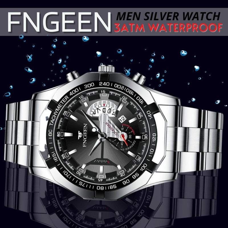 classic silver men's quartz watch, view 3 - MRSLM