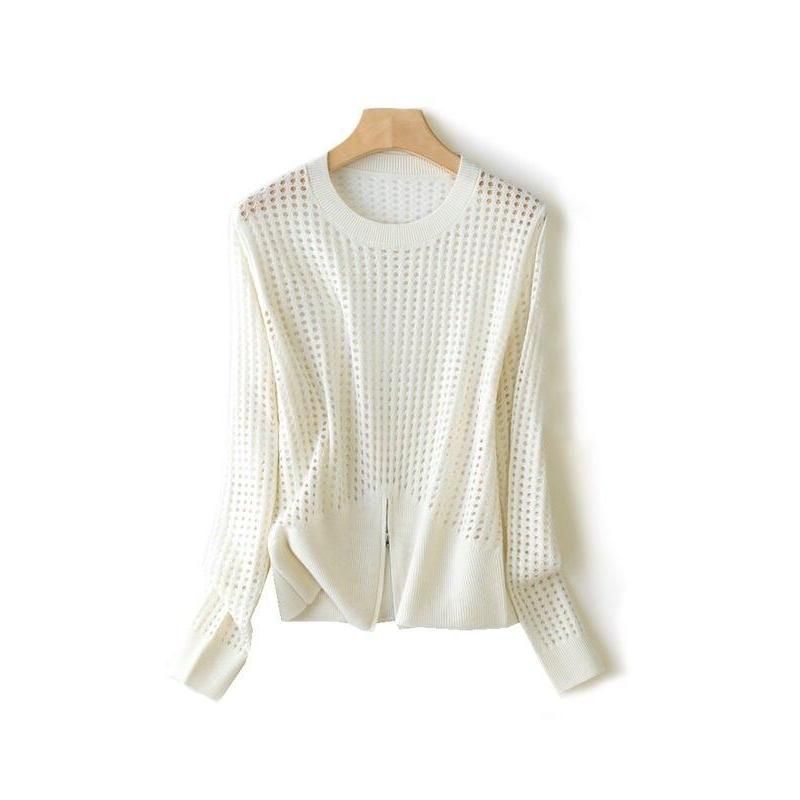hollow out silk blend sweater, view 9 - MRSLM