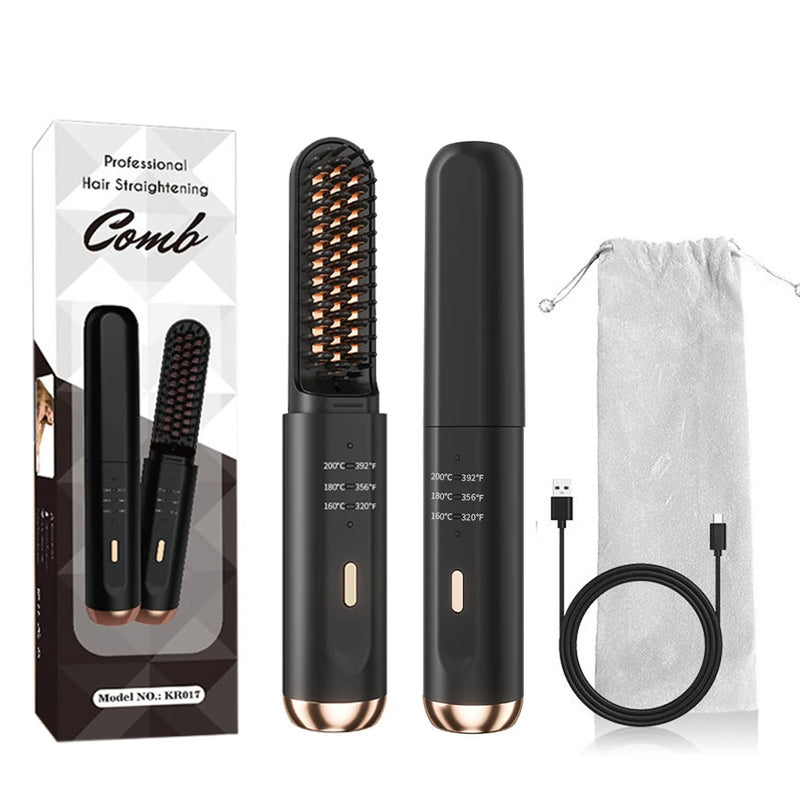 cordless beard and hair straightener brush, view 2 - MRSLM