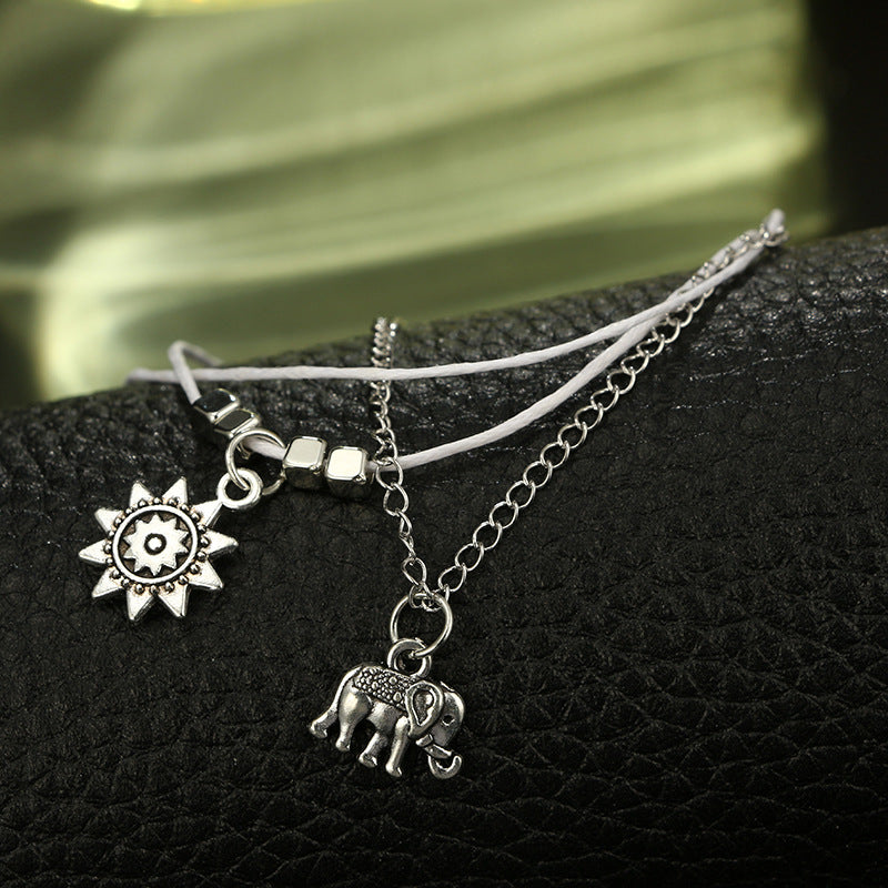 bohemian star elephant double layer anklet, view 6 - MRSLM