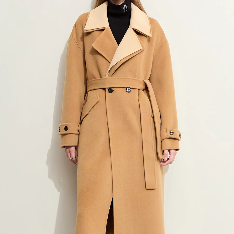 minimalist wool coat with contrast stitching, view 5 - MRSLM