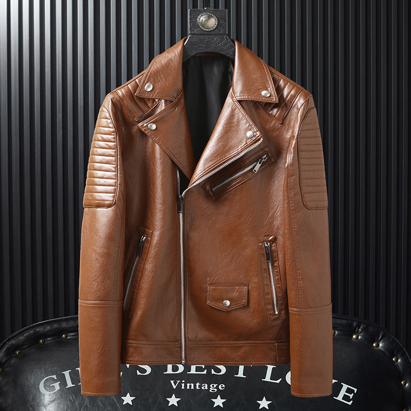 Men's biker PU leather jacket, view 3 - MRSLM