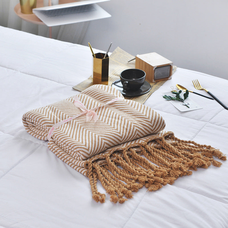 Wave stripe knit throw blanket, view 2 - MRSLM