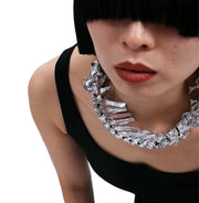 punk bone chain silver couple necklace, view 3 - MRSLM