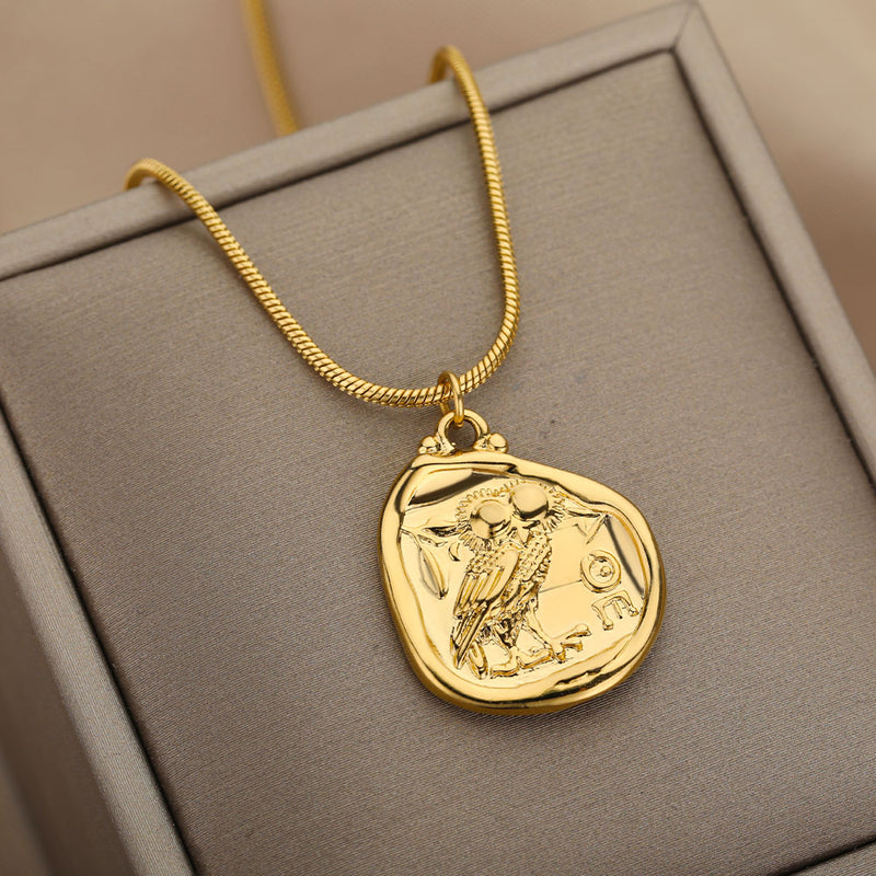 Gold owl pendant necklace, view 4 - MRSLM