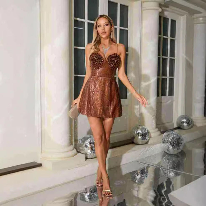 women's flower sequin high-waist dress, view 2 - MRSLM
