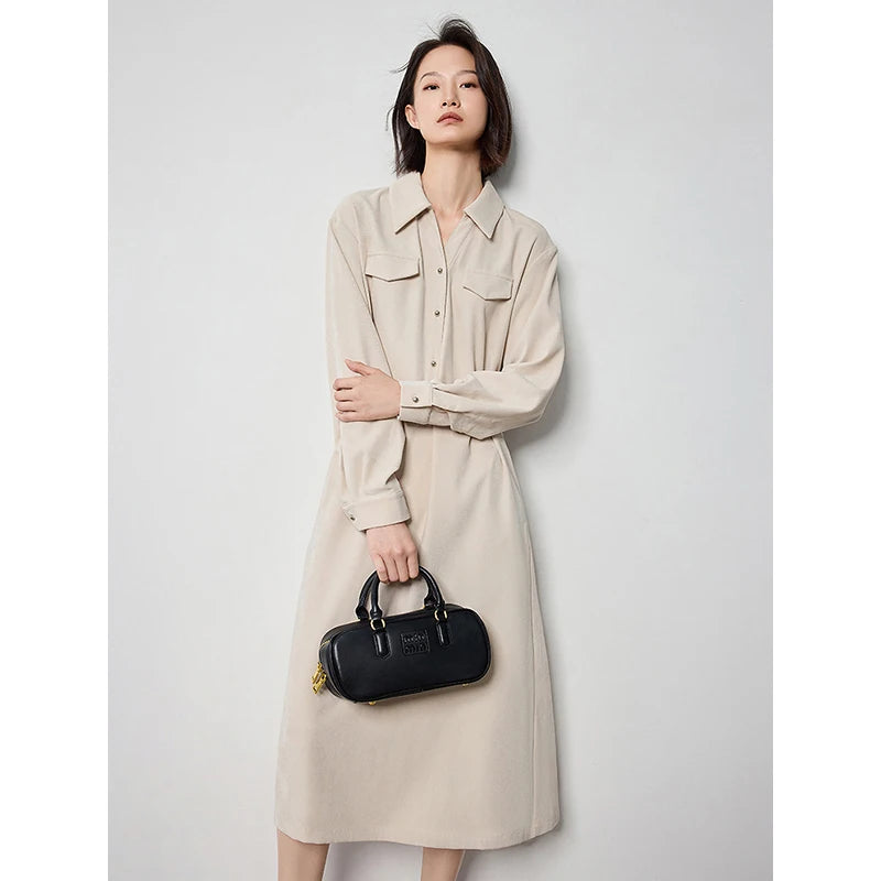 brushed long sleeve shirt dress, view 4 - MRSLM