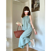 pea green halter long dress, view 7 - MRSLM