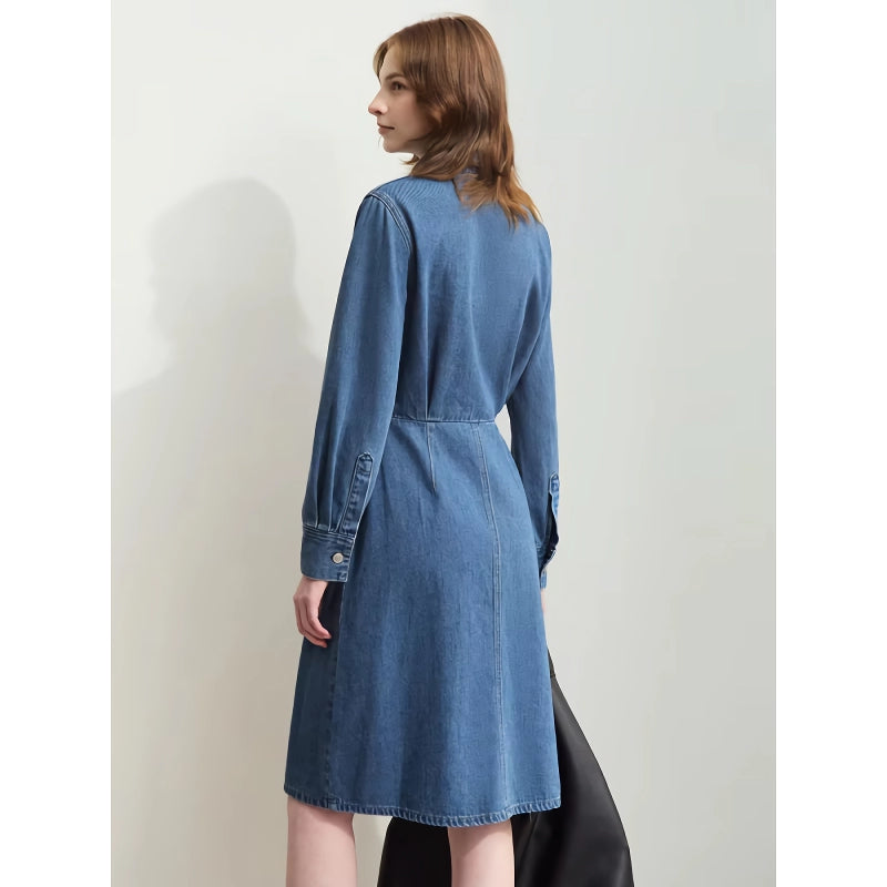 denim shirt dress with lapel collar, view 5 - MRSLM