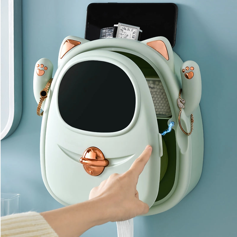 lucky cat tissue box and bathroom organizer, view 6 - MRSLM