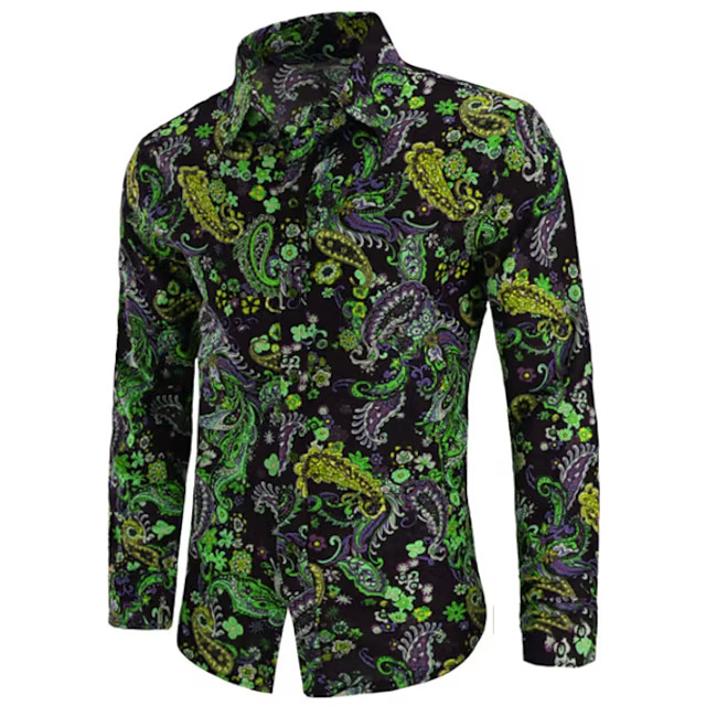 Men's Fashion Long-Sleeved Shirt - Nightclub Floral Print, Slim Fit, British Style