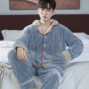 Men's fleece-lined flannel pajama set, view 19 - MRSLM