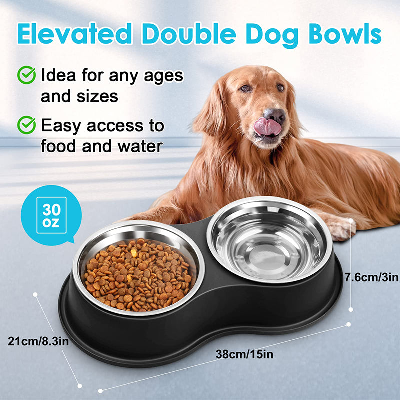 stainless steel anti-slip pet bowls set, view 10 - MRSLM