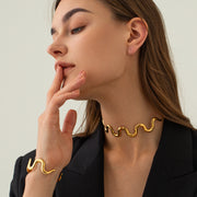gold wave bracelet and necklace set, view 5 - MRSLM