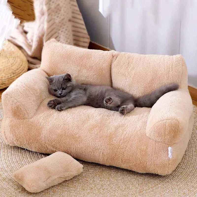 cozy plush cat bed sofa, view 2 - MRSLM