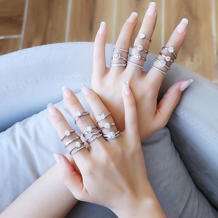 Couple S925 Silver Personalized Half Circle Seven Stone Ring