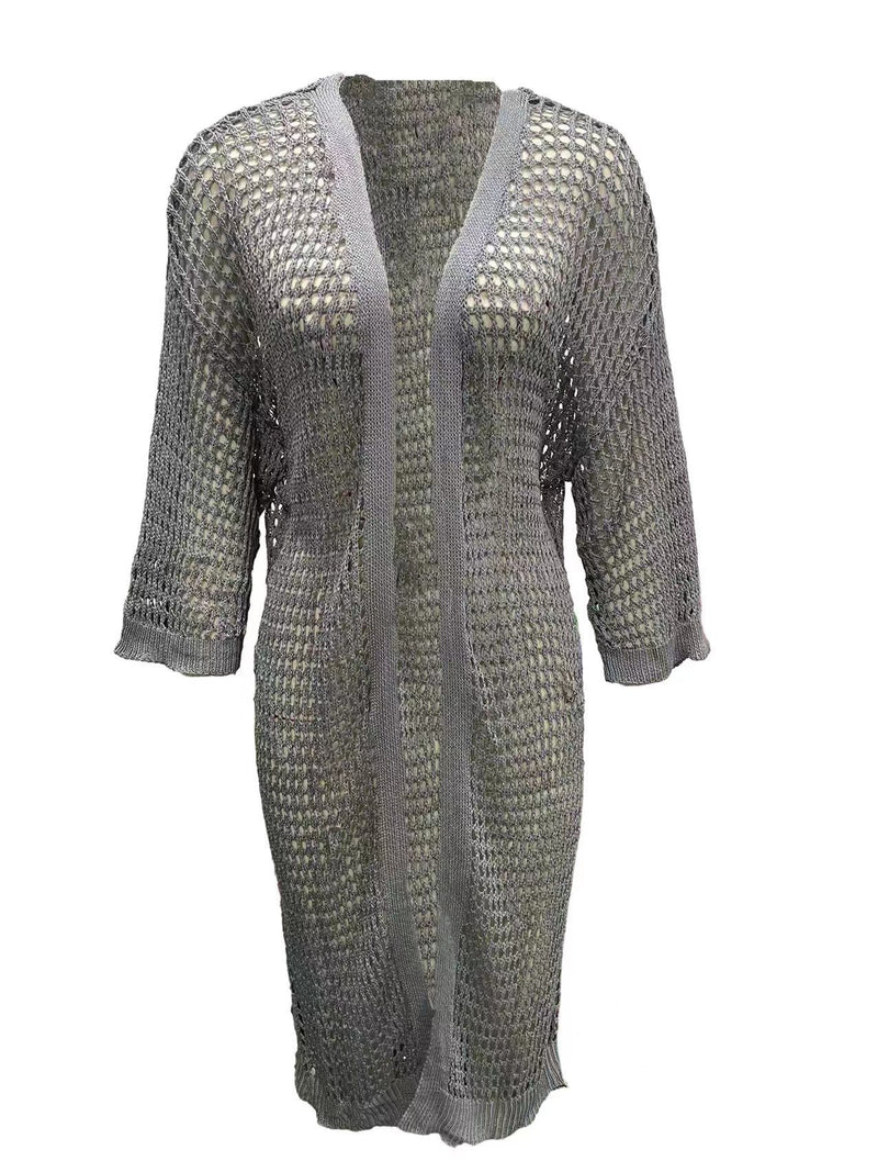 Women's open-knit long cardigan, view 6 - MRSLM