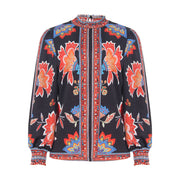 women's printed long sleeve loose shirt, view 8 - MRSLM