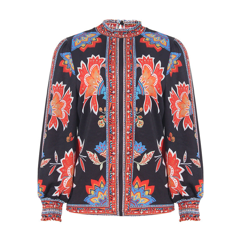 women's printed long sleeve loose shirt, view 8 - MRSLM