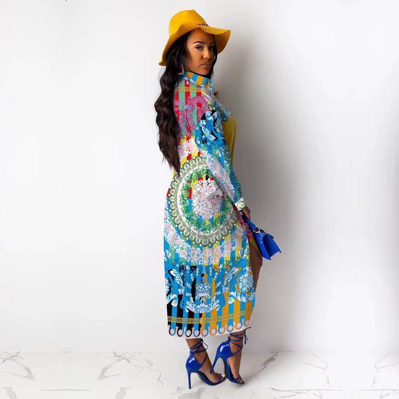 printed lapel shirt dress, view 3 - MRSLM