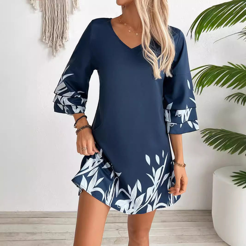 lotus sleeve floral print dress, view 3 - MRSLM