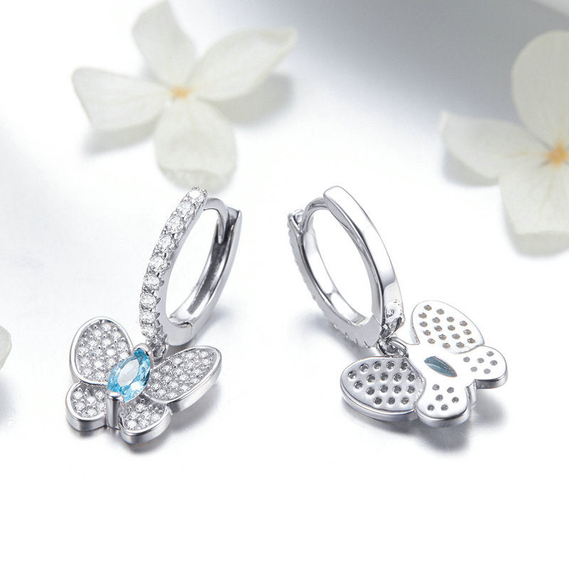 blue crystal bow stud earrings, view 3 - MRSLM